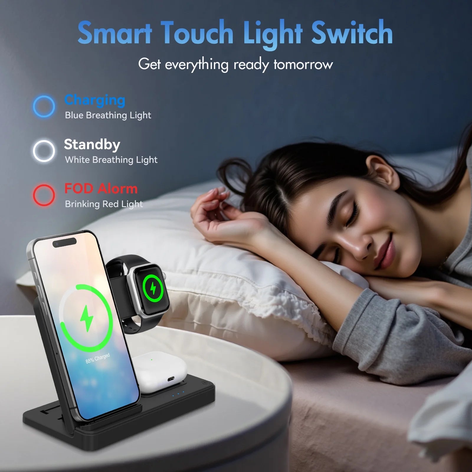 Wireless Charger, Magnetic Fast Charging Stand Compatible with Iphone 16 15 14 13 12 11 Pro Max plus XS XR X 8, for Apple Watch 9 8 7 6 5 4 3 2 SE, for Airpods 3 2 Pro, 3 in 1 Charging Station